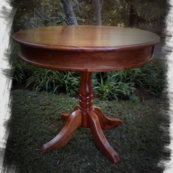 Fancy round table on 4 footed stand, solid wood with detailing